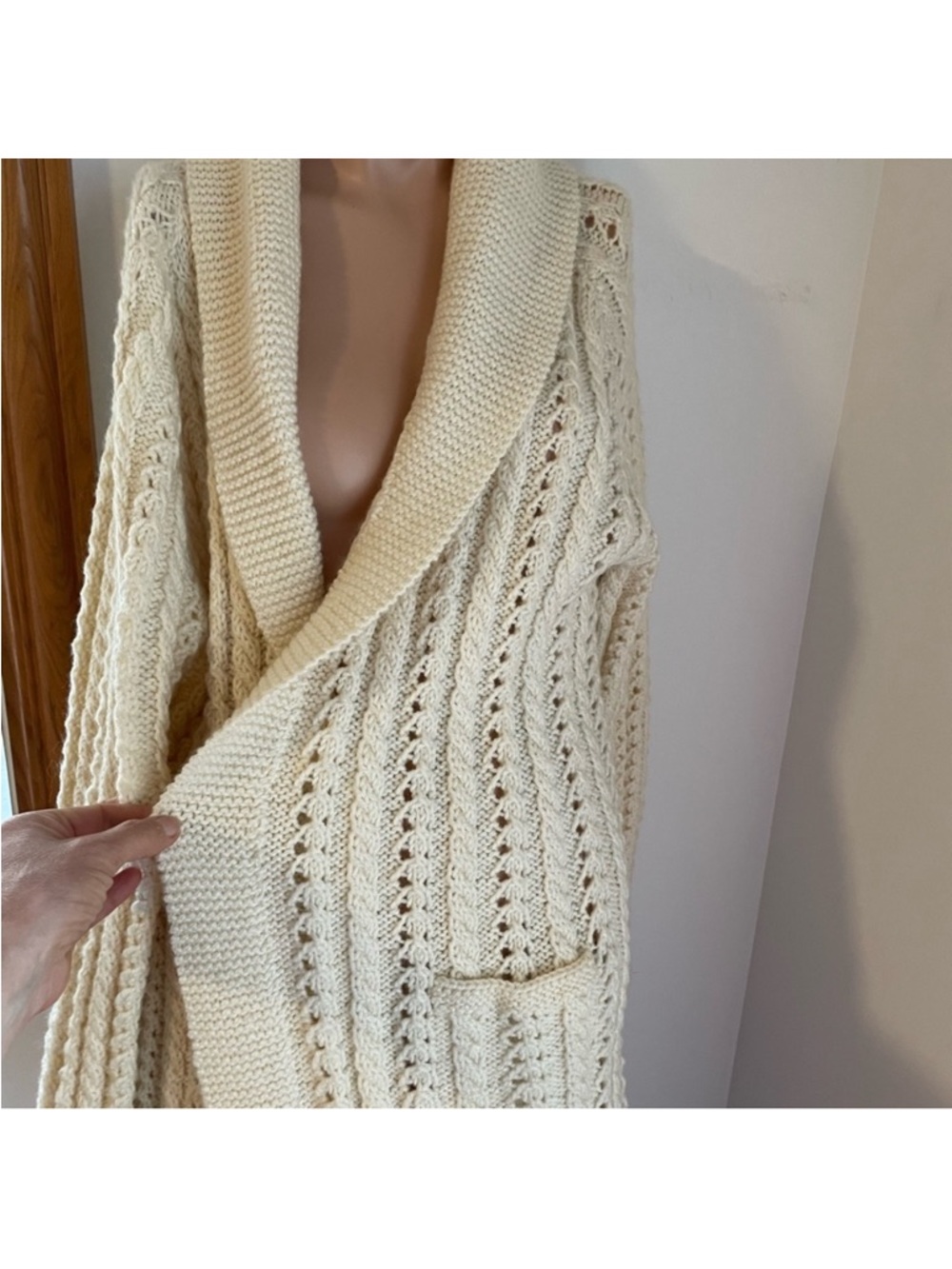 PTP24" Aran hand made cable
cardigan collar longline
one of a kind